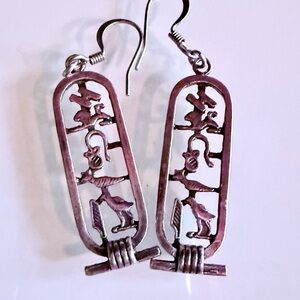 Vintage Silver Hieroglyphic Earrings